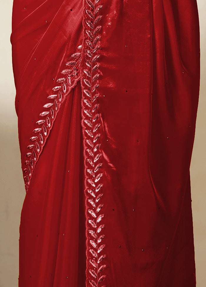 Red Spun Silk Saree With Blouse Piece