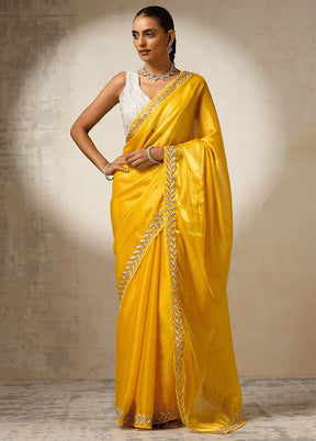 Yellow Spun Silk Saree With Blouse Piece