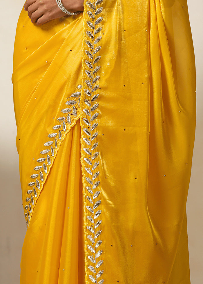 Yellow Spun Silk Saree With Blouse Piece