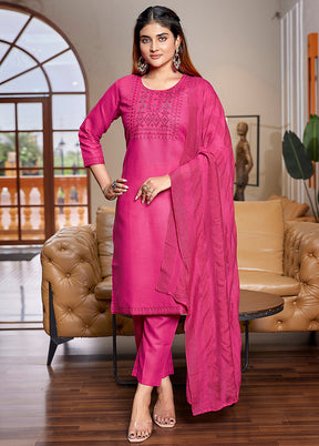 3 Pc Pink Readymade Cotton Suit Set