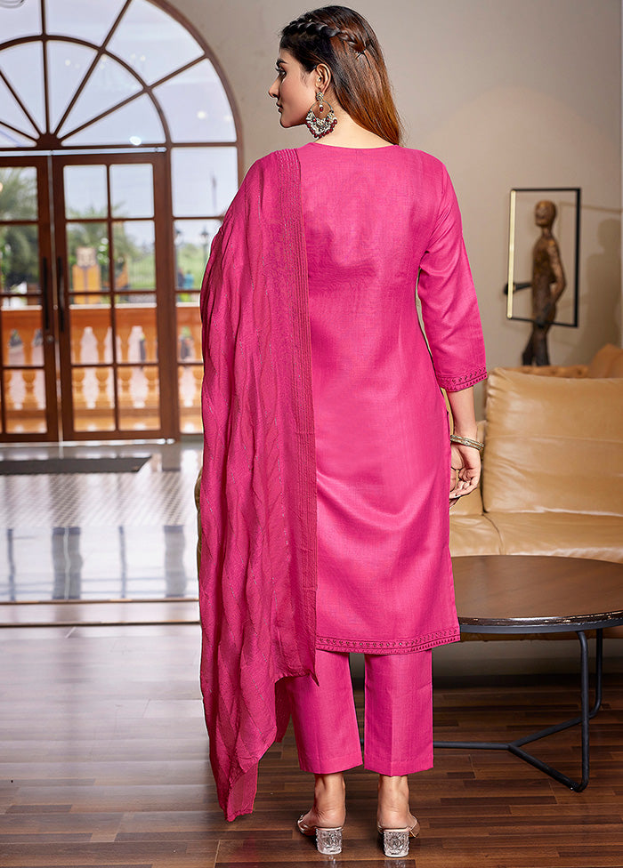 3 Pc Pink Readymade Cotton Suit Set