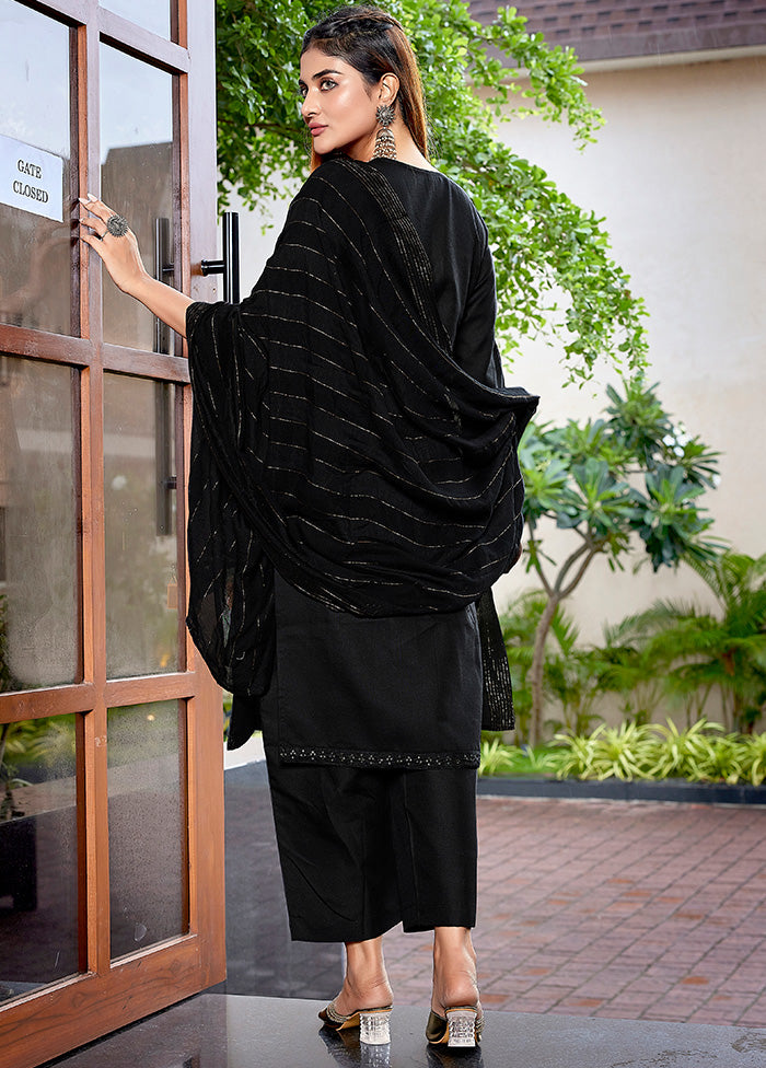 3 Pc Black Readymade Cotton Suit Set