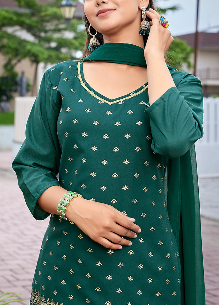 3 Pc Bottle Green Readymade Silk Suit Set