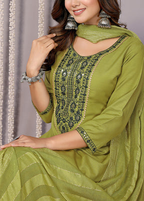 3 Pc Mehendi Readymade Cotton Suit Set