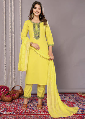 3 Pc Yellow Readymade Cotton Suit Set