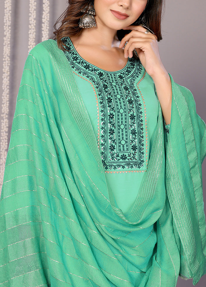 3 Pc Green Readymade Cotton Suit Set