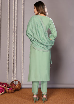 3 Pc Green Readymade Cotton Suit Set