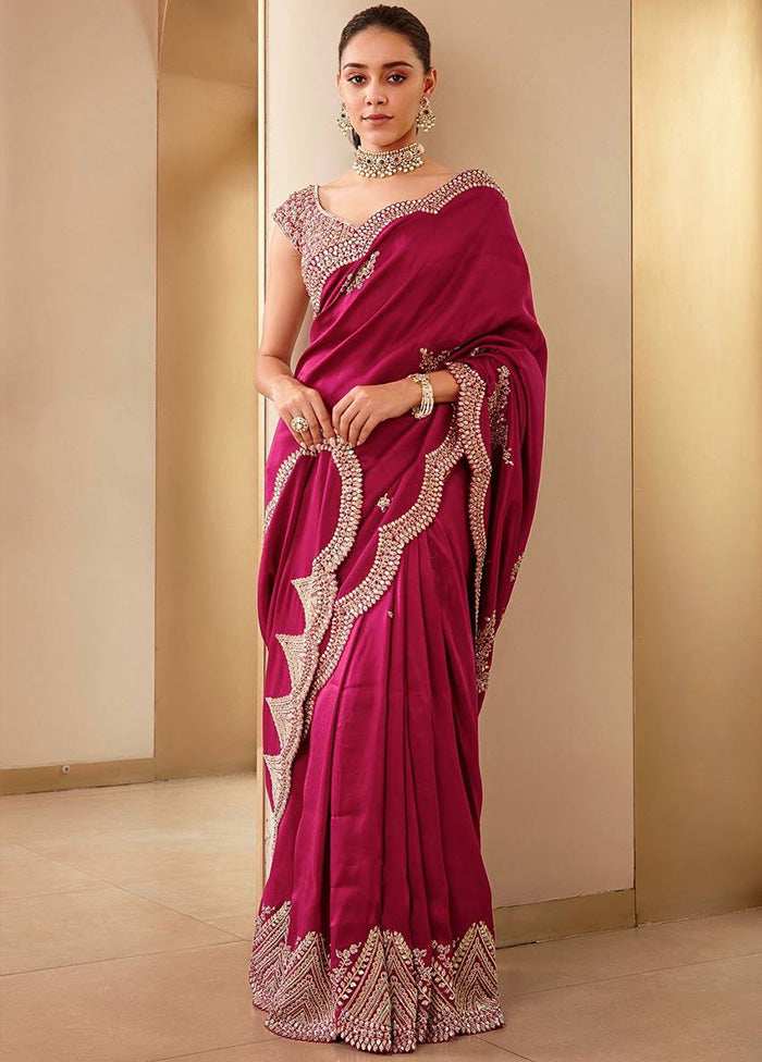 Maroon Spun Silk Saree With Blouse Piece