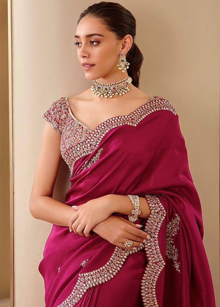 Maroon Spun Silk Saree With Blouse Piece