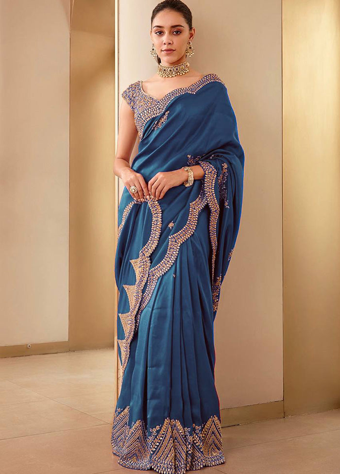 Rama Spun Silk Saree With Blouse Piece