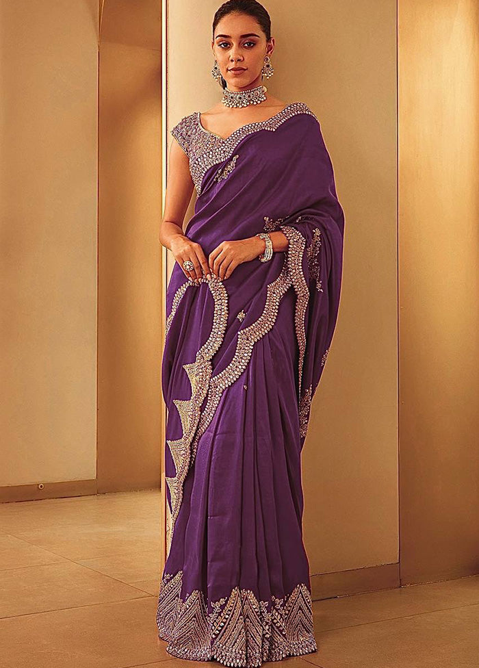 Wine Spun Silk Saree With Blouse Piece