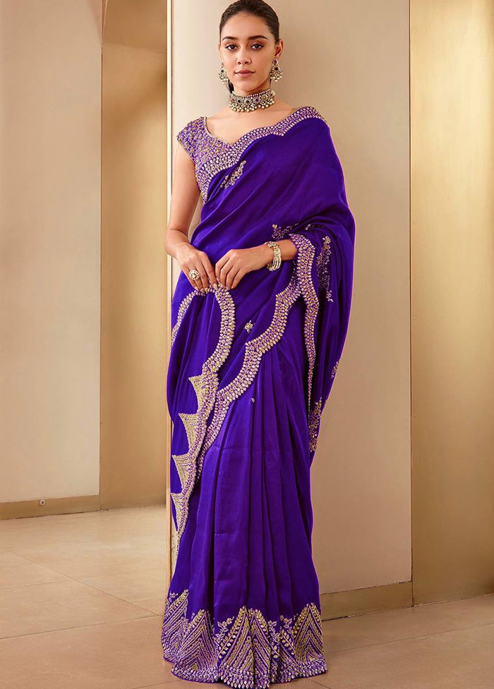 Purple Spun Silk Saree With Blouse Piece