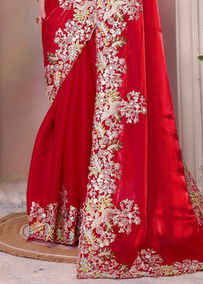 Red Spun Silk Saree With Blouse Piece