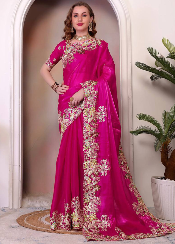 Pink Spun Silk Saree With Blouse Piece