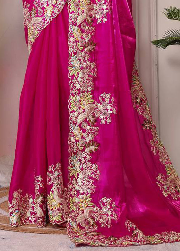 Pink Spun Silk Saree With Blouse Piece