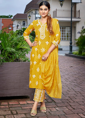 3 Pc Mustard Readymade Cotton Suit Set