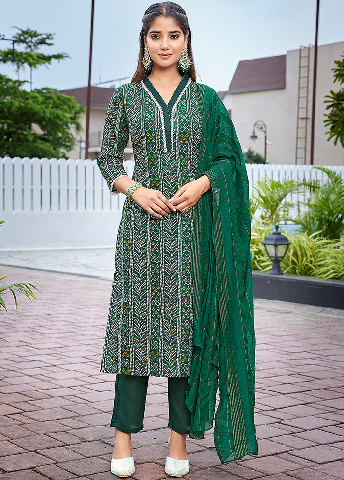 3 Pc Green Readymade Cotton Suit Set