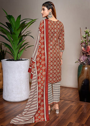 3 Pc Brown Readymade Cotton Suit Set