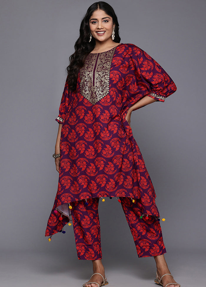 2 Pc Purple Readymade Silk Kurti Set