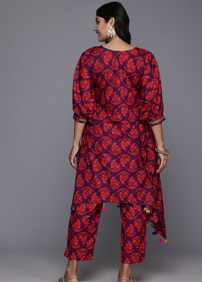 2 Pc Purple Readymade Silk Kurti Set
