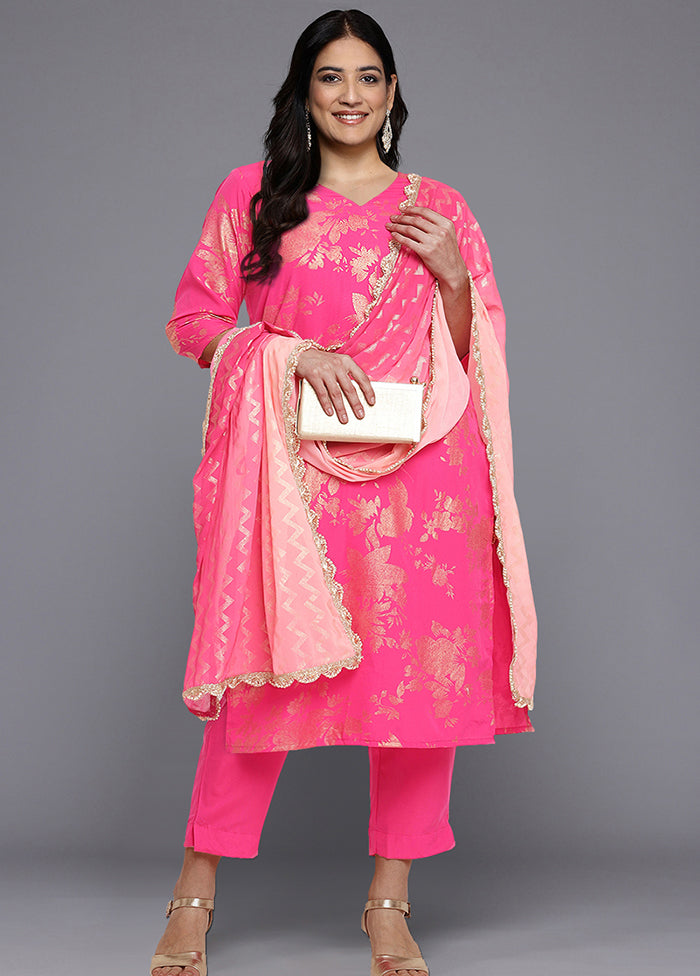 3 Pc Pink Readymade Silk Dupatta Suit Set