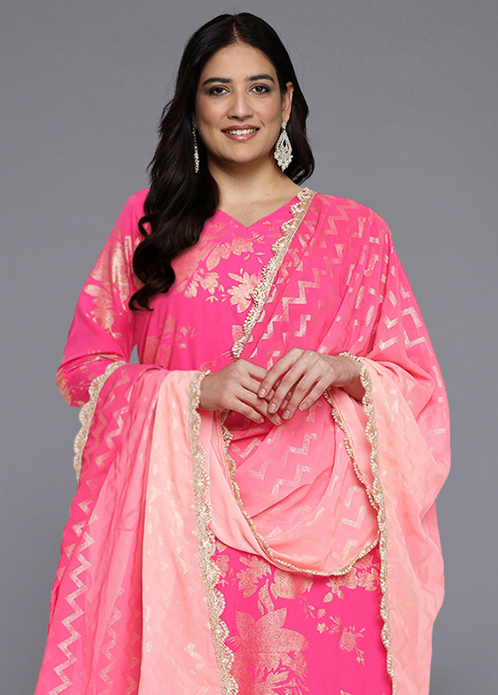 3 Pc Pink Readymade Silk Dupatta Suit Set