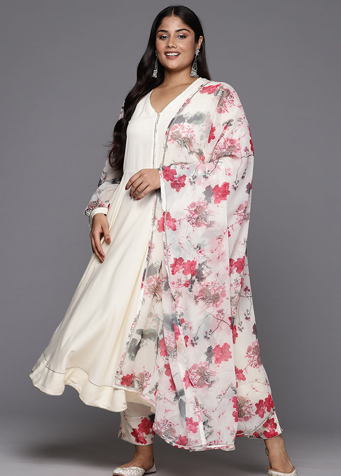 3 Pc Off White Readymade Silk Dupatta Suit Set