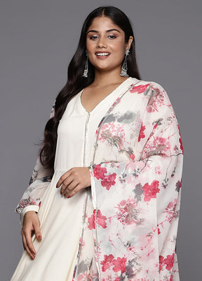 3 Pc Off White Readymade Silk Dupatta Suit Set