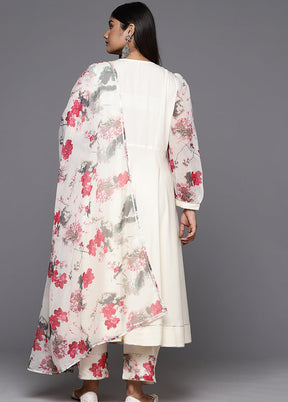 3 Pc Off White Readymade Silk Dupatta Suit Set