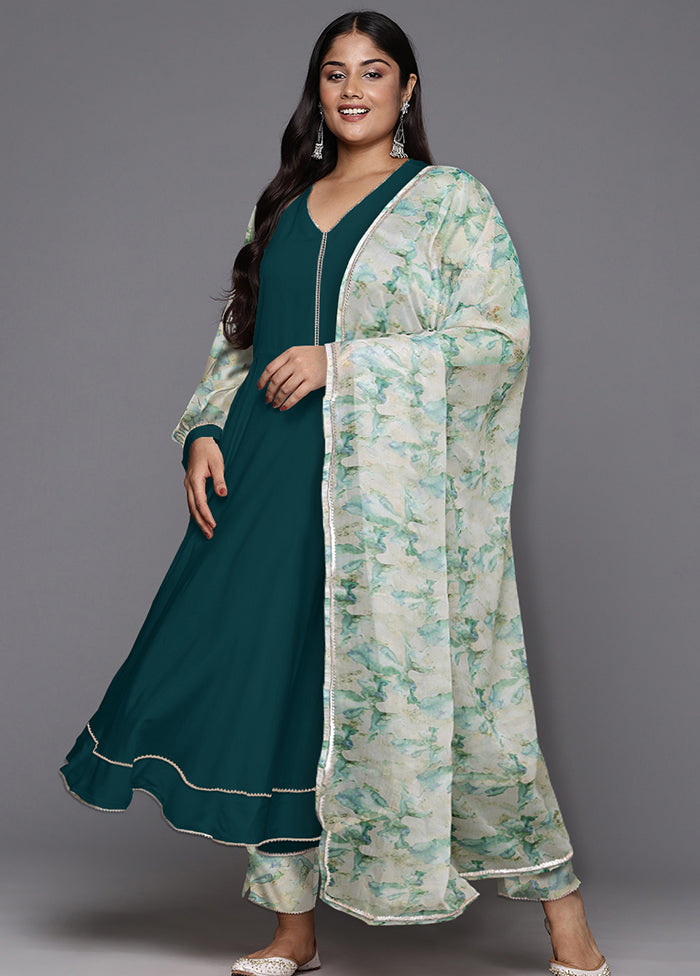 3 Pc Green Readymade Silk Dupatta Suit Set