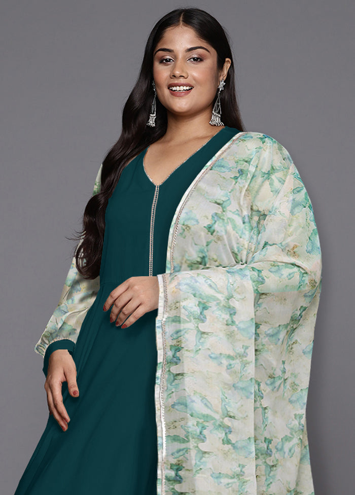 3 Pc Green Readymade Silk Dupatta Suit Set