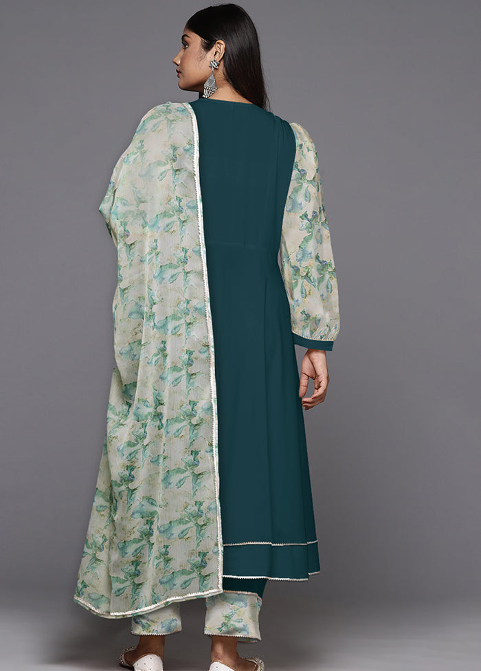 3 Pc Green Readymade Silk Dupatta Suit Set