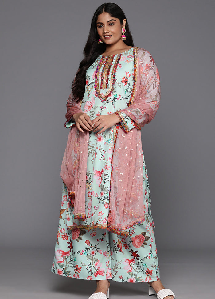 3 Pc Multicolor Readymade Silk Dupatta Suit Set