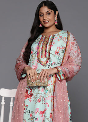 3 Pc Multicolor Readymade Silk Dupatta Suit Set
