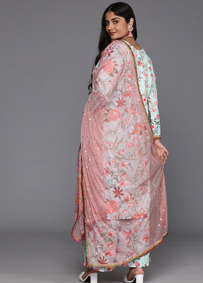 3 Pc Multicolor Readymade Silk Dupatta Suit Set