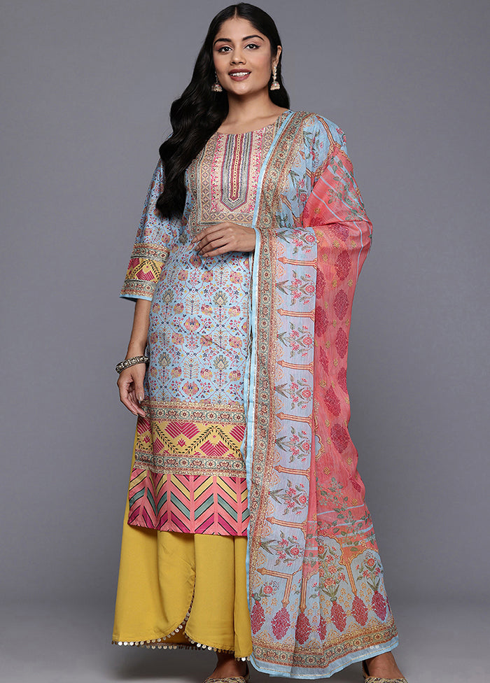 3 Pc Multicolor Readymade Silk Dupatta Suit Set