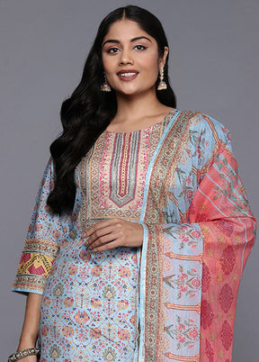 3 Pc Multicolor Readymade Silk Dupatta Suit Set