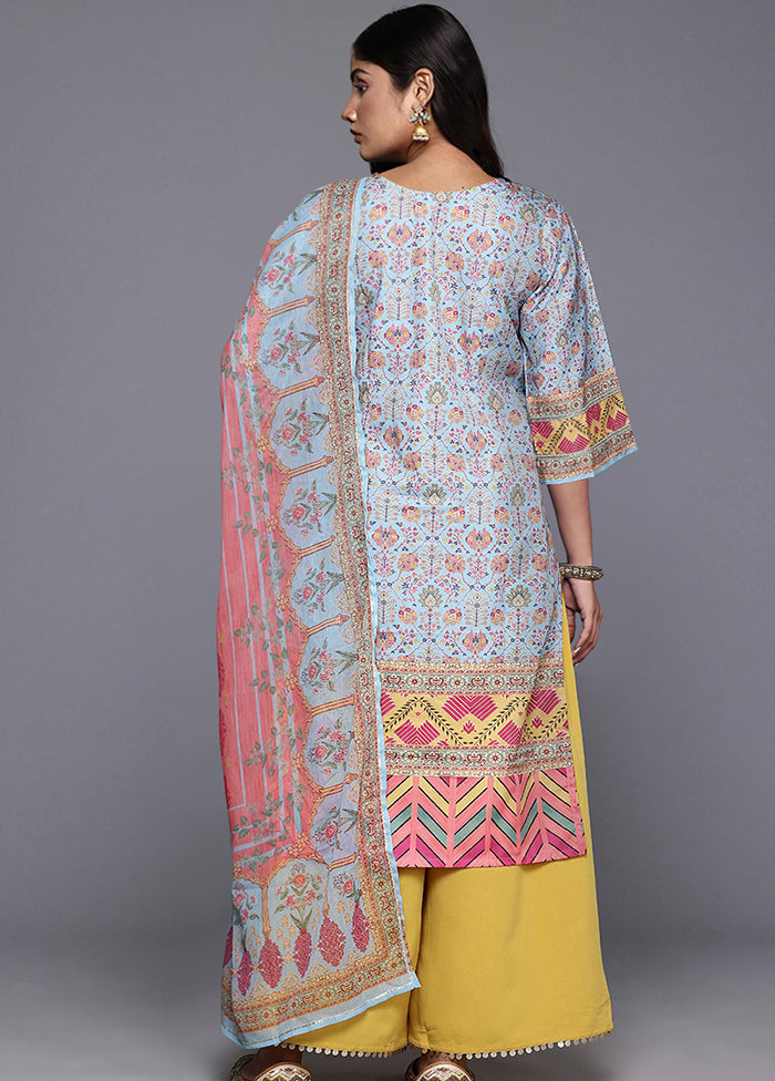 3 Pc Multicolor Readymade Silk Dupatta Suit Set