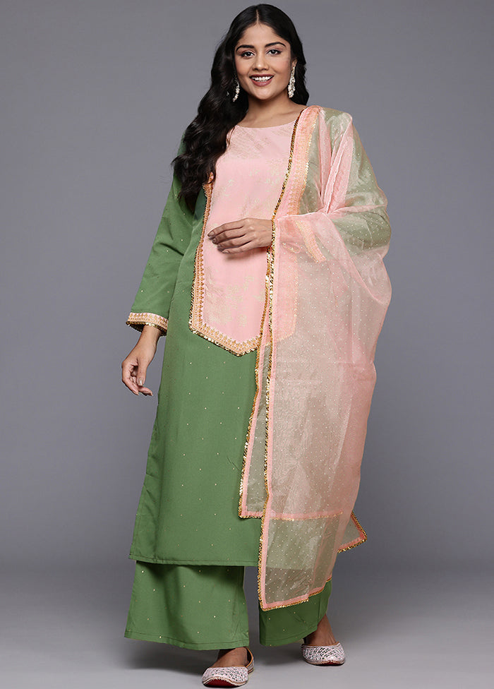 3 Pc Green Readymade Silk Dupatta Suit Set