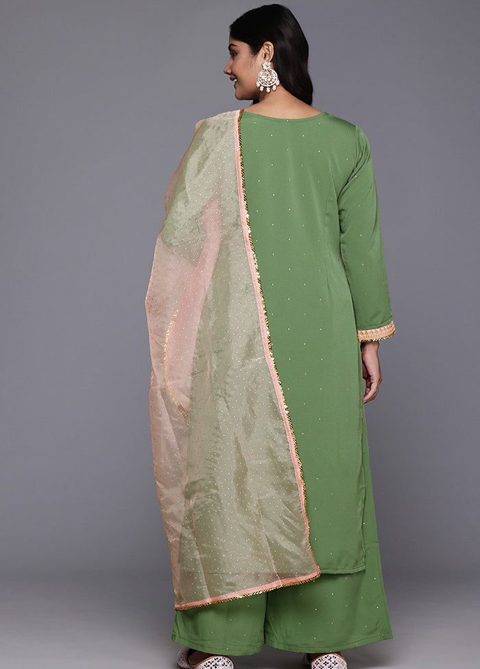 3 Pc Green Readymade Silk Dupatta Suit Set