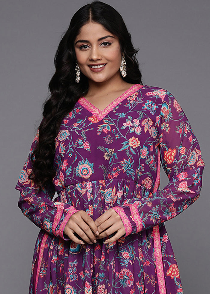 2 Pc Purple Readymade Georgette Kurti Set