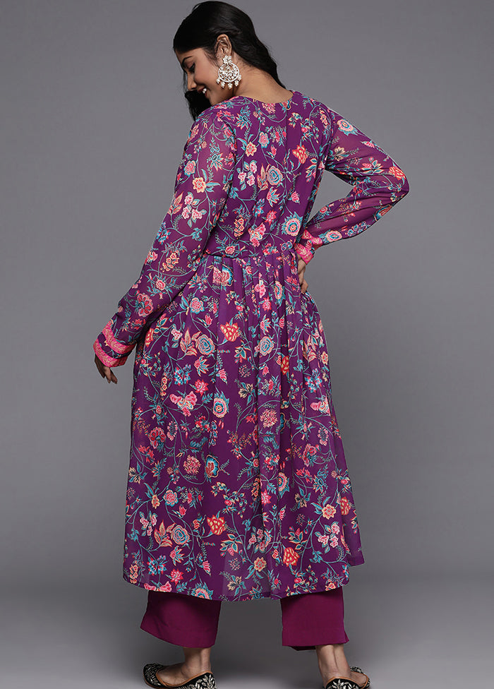 2 Pc Purple Readymade Georgette Kurti Set