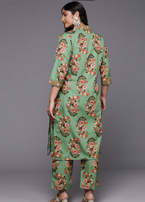 2 Pc Green Readymade Silk Kurti Set
