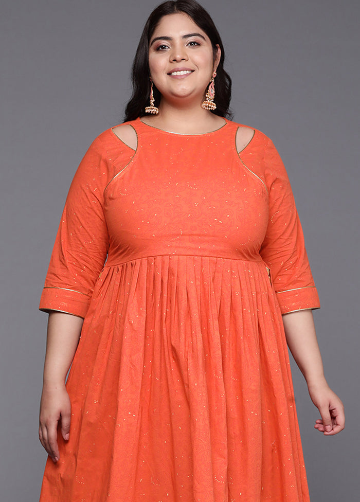 2 Pc Orange Pure Readymade Cotton Kurti Set
