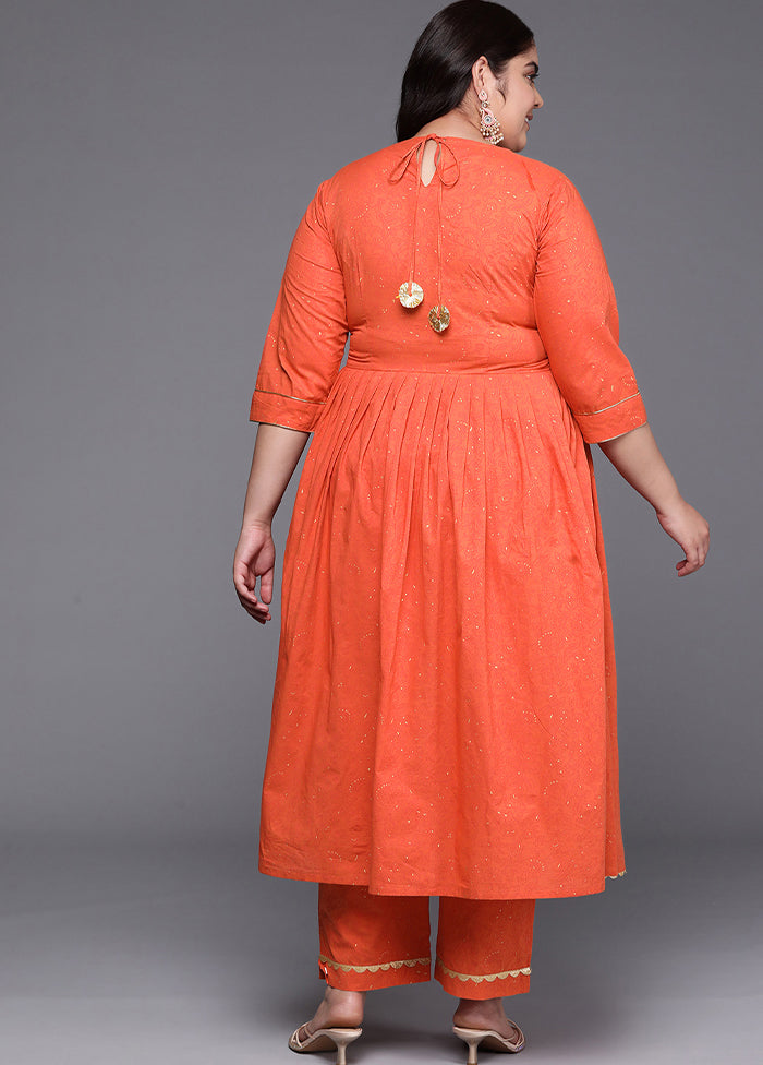 2 Pc Orange Pure Readymade Cotton Kurti Set