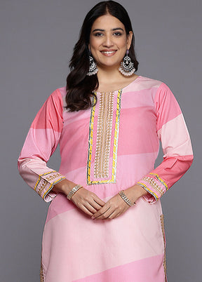 2 Pc Pink Readymade Silk Kurti Set