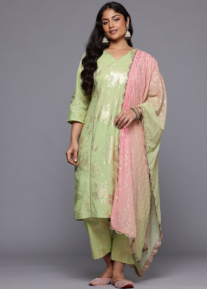 3 Pc Green Pure Readymade Cotton Dupatta Suit Set