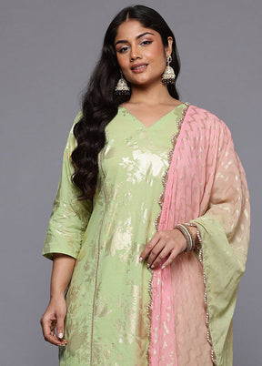 3 Pc Green Pure Readymade Cotton Dupatta Suit Set