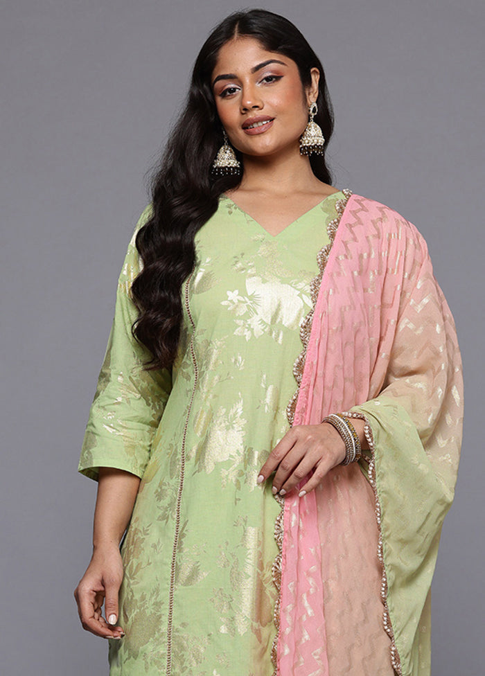 3 Pc Green Pure Readymade Cotton Dupatta Suit Set