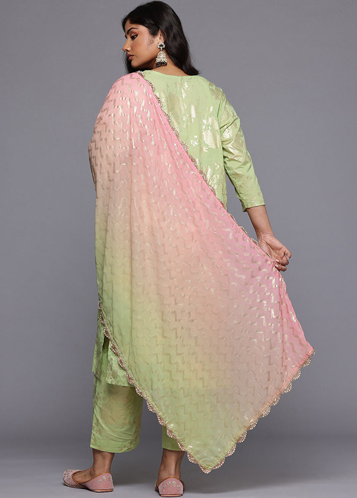 3 Pc Green Pure Readymade Cotton Dupatta Suit Set